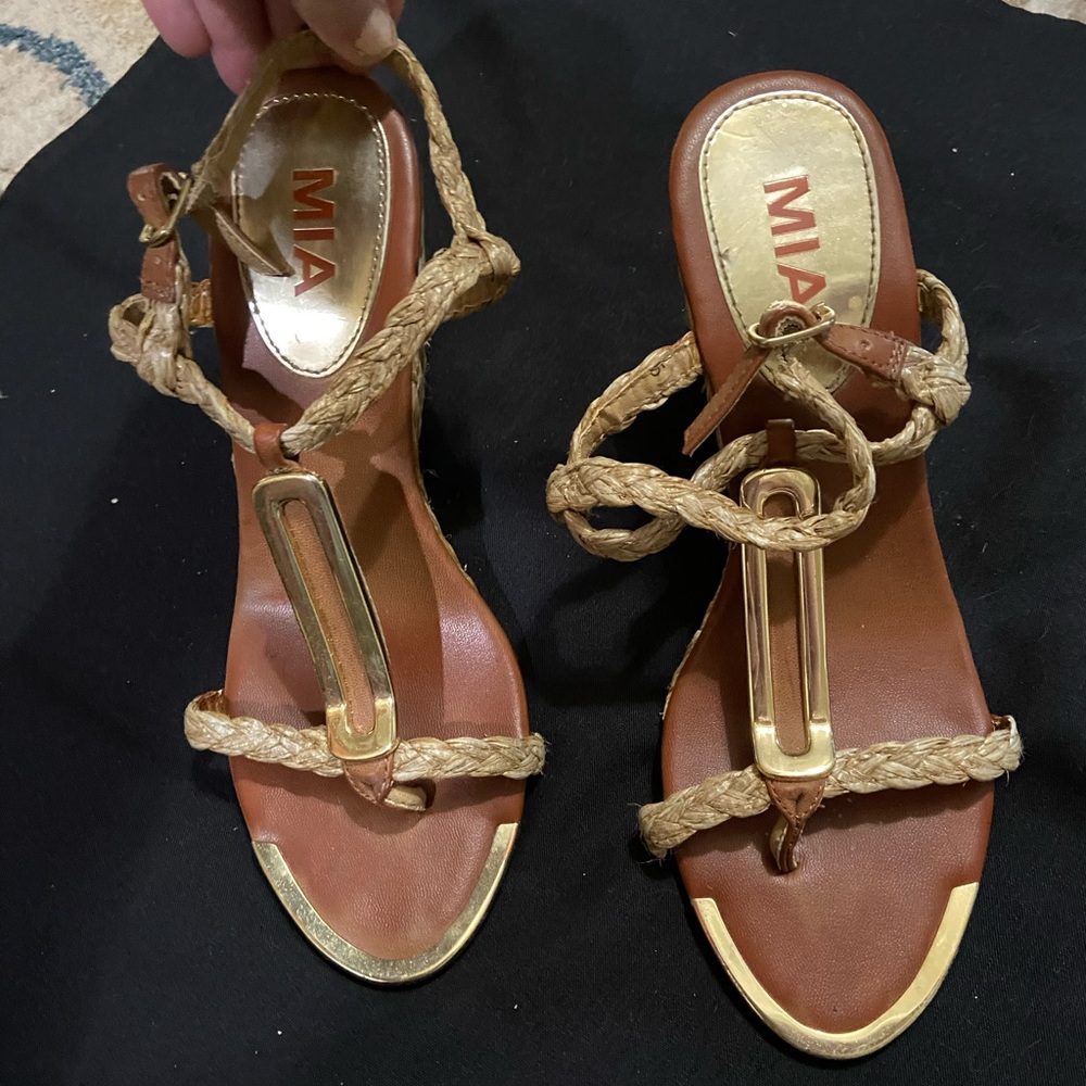 Gold and Brown with hemp Mia Wedges